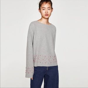 Zara TRF Grey Sweater with Pink Beads